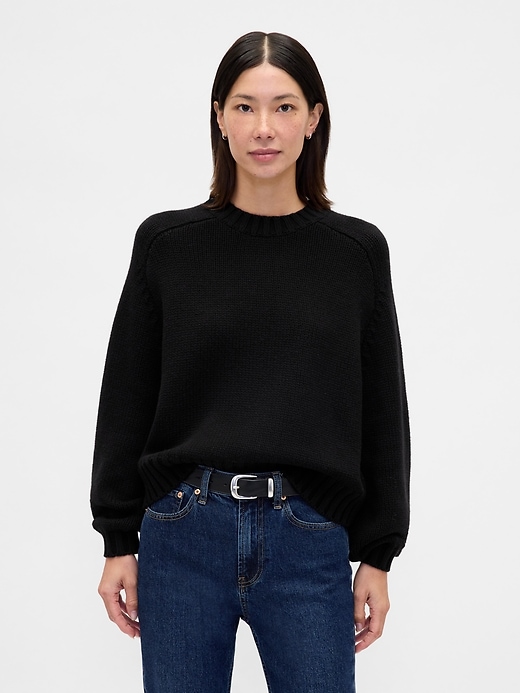 Image number 1 showing, Relaxed Saddle-Sleeve Crewneck Sweater