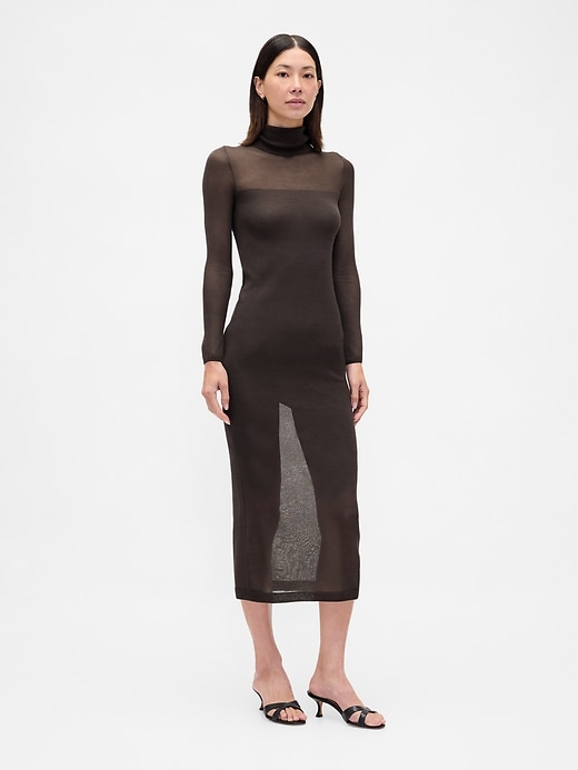 Image number 1 showing, Sheer Turtleneck Maxi Sweater Dress