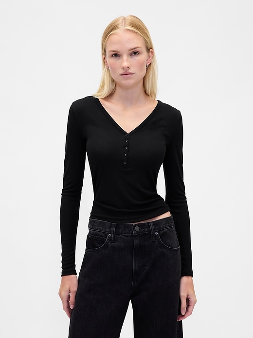 Image number 1 showing, Sheer Rib Henley T-Shirt