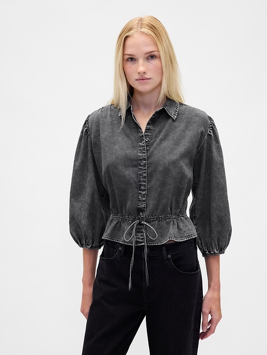 Image number 1 showing, Denim Tie-Waist Top
