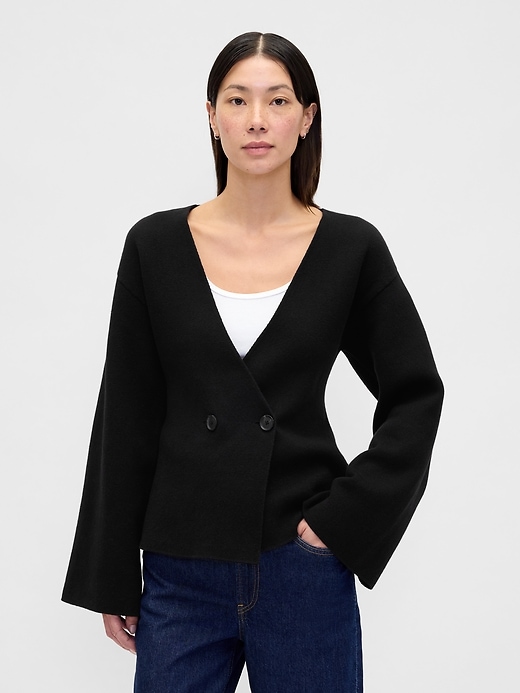 Image number 1 showing, Collarless V-Neck Sweater Blazer