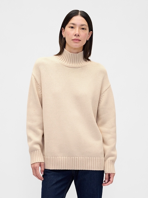 Image number 1 showing, 100% Cotton Oversized Mockneck Sweater