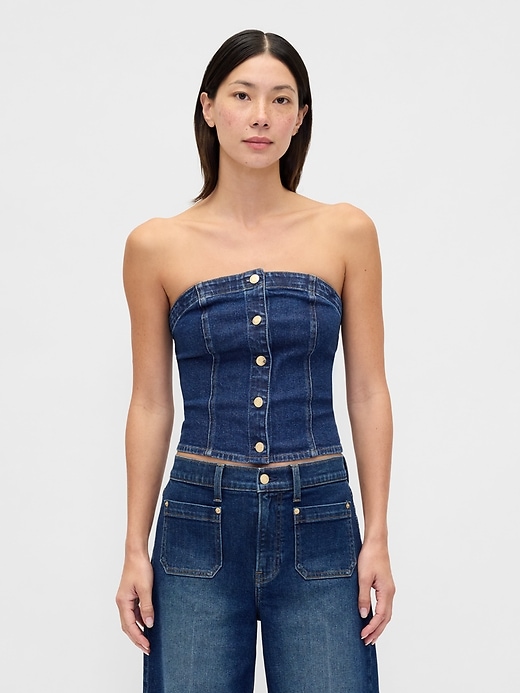 Image number 1 showing, Denim Strapless Crop Vest