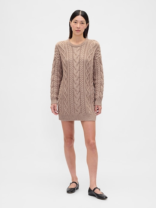 Image number 1 showing, Cable-Knit Mini Sweater Dress
