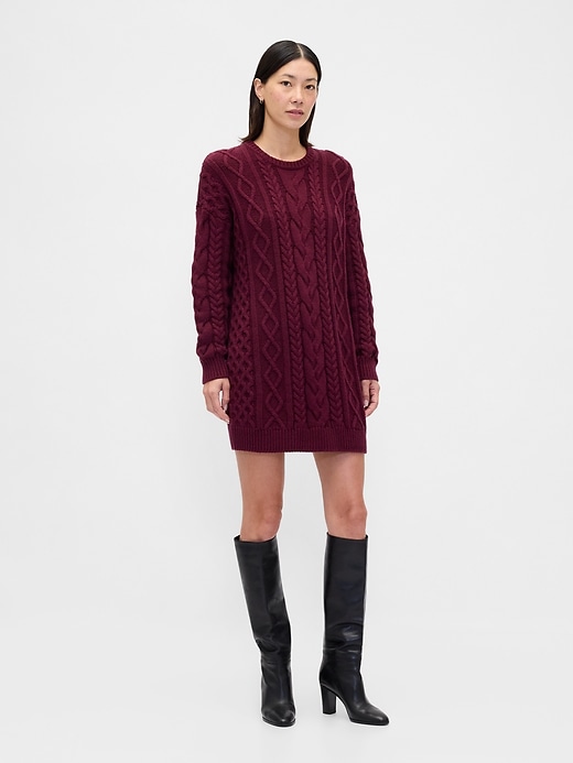 Image number 1 showing, Cable-Knit Mini Sweater Dress