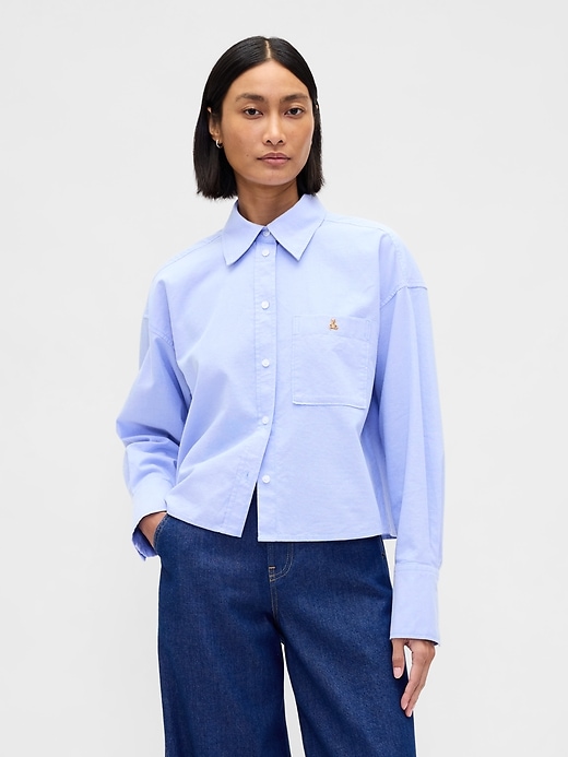 Image number 1 showing, Organic Cotton Straight-Hem Crop Shirt
