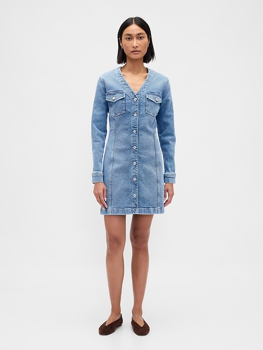 Image number 1 showing, Denim Pocket Mini Dress