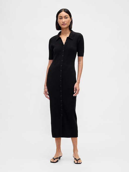 Image number 1 showing, CashSoft Rib Collared Midi Cardigan Dress