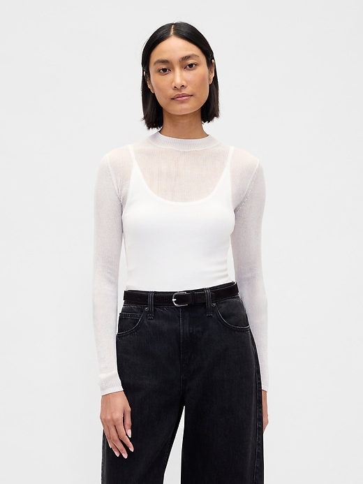 Image number 1 showing, High-Neck Sheer Sweater