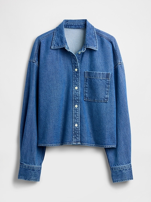 Image number 5 showing, UltraSoft Denim Oversized Straight-Hem Crop Shirt