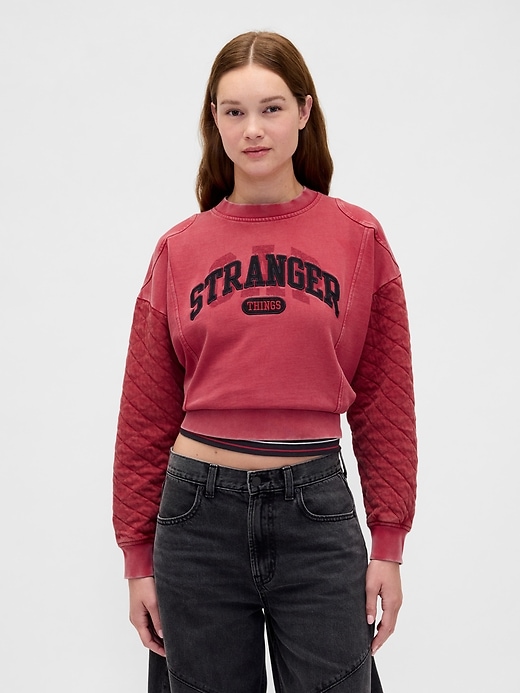 Image number 1 showing, Stranger Things Quilted-Sleeve Logo Sweatshirt