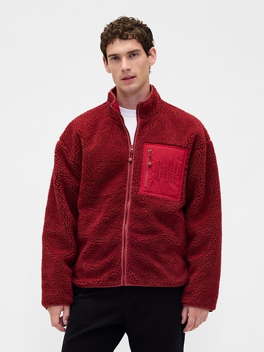 Image number 1 showing, Recycled Sherpa Oversized Logo Zip Jacket