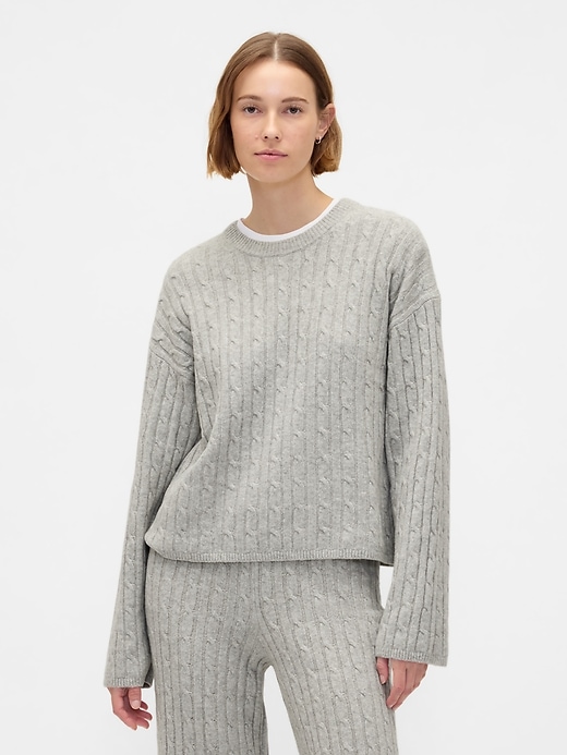 Image number 1 showing, CashSoft Cable-Knit Crewneck Sweater