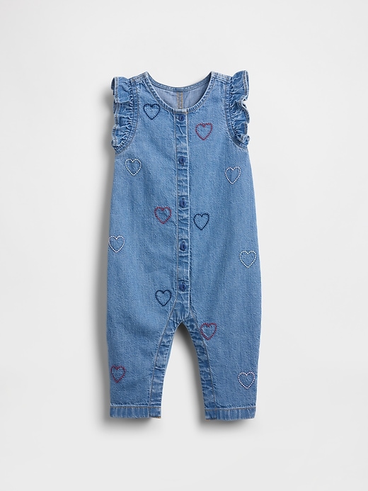 Image number 1 showing, Baby Denim Embroidered Heart One-Piece