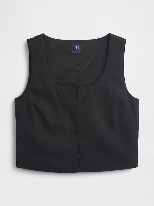 Image number 5 showing, Linen-Blend Hook-Front Crop Shell Top
