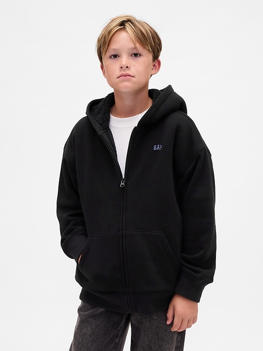 Image number 1 showing, Kids Relaxed Sherpa-Lined Zip Logo Hoodie