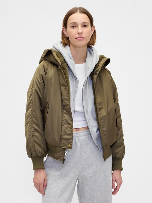 Image number 1 showing, Faux Fur-Lined Hooded Utility Jacket