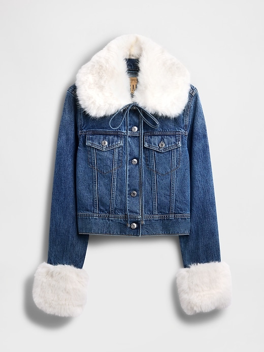 Image number 8 showing, Gap × Sandy Liang Vegan Fur Crop Denim Jacket