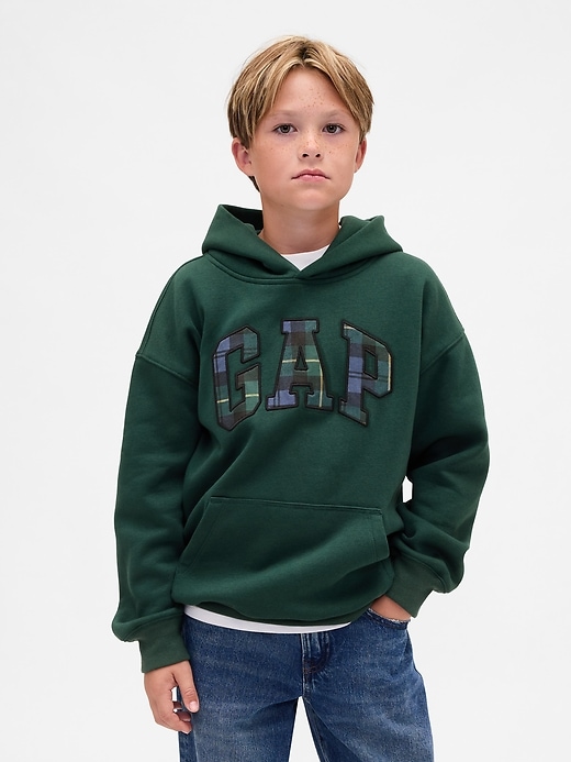 Image number 1 showing, Kids VintageSoft Relaxed Plaid Logo Hoodie