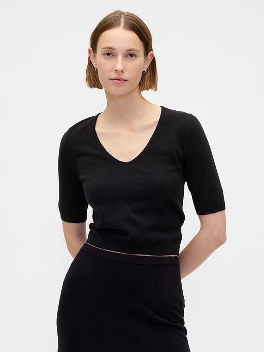 Image number 1 showing, CashSoft Elbow Sleeve Crop Sweater