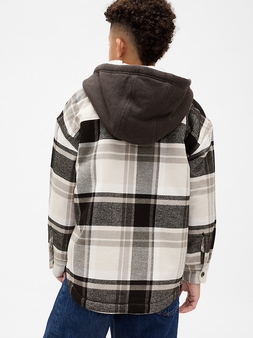 Image number 3 showing, Kids Sherpa-Lined Hooded Flannel Shirt Jacket