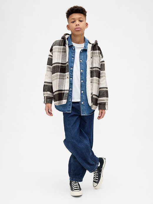 Image number 4 showing, Kids Sherpa-Lined Hooded Flannel Shirt Jacket