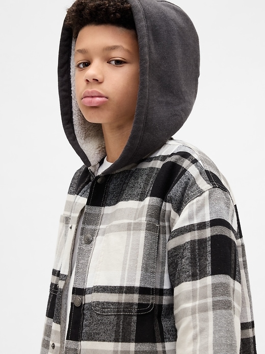 Image number 7 showing, Kids Sherpa-Lined Hooded Flannel Shirt Jacket