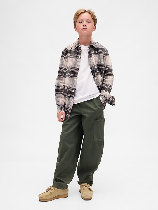 Image number 1 showing, Kids Brushed Cargo Baggy Taper Pants