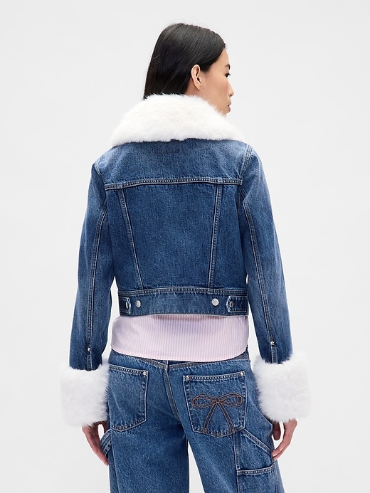Image number 3 showing, Gap × Sandy Liang Vegan Fur Crop Denim Jacket