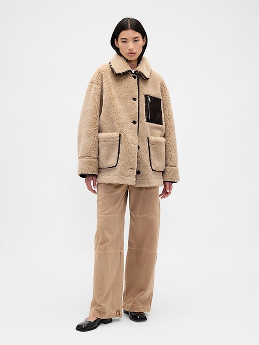 Image number 3 showing, Gap × Sandy Liang Reversible Vegan Leather Sherpa Jacket