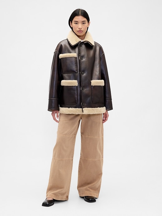 Image number 2 showing, Gap × Sandy Liang Reversible Vegan Leather Sherpa Jacket