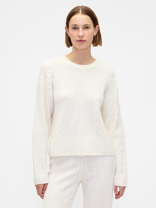 Image number 1 showing, CashSoft Cable-Knit Crewneck Sweater