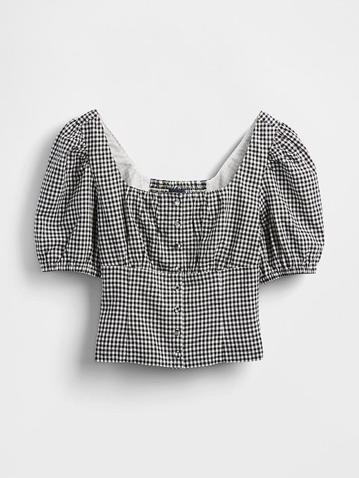 Image number 5 showing, Linen-Blend Puff-Sleeve Crop Corset Top