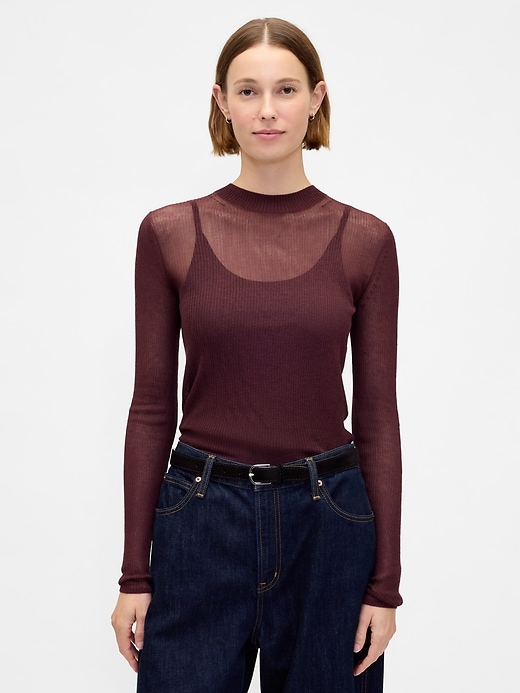 Image number 1 showing, High-Neck Sheer Sweater