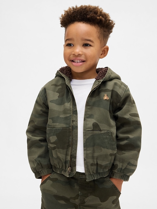 Image number 1 showing, Baby & Toddler Sherpa-Lined Hooded Camo Denim Jacket