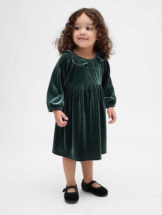 Image number 1 showing, Baby & Toddler Velour Ruffle Collar Dress