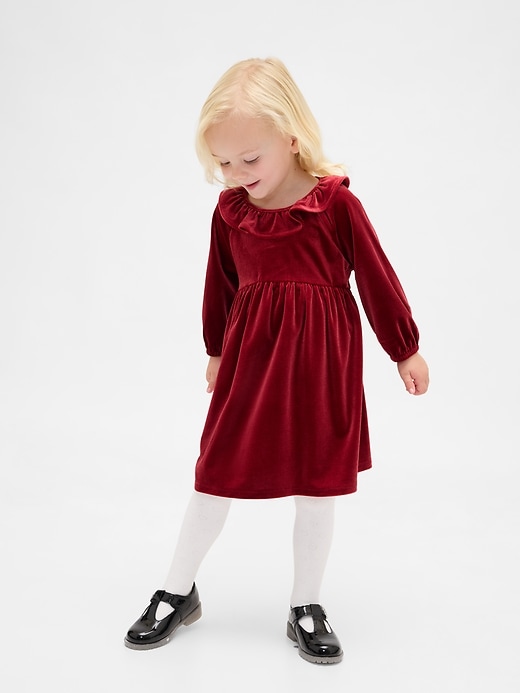 Image number 1 showing, Baby & Toddler Velour Ruffle Collar Dress