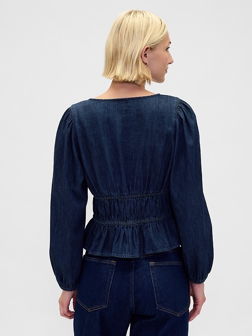 Image number 3 showing, Denim Tie-Front Crop Shirt
