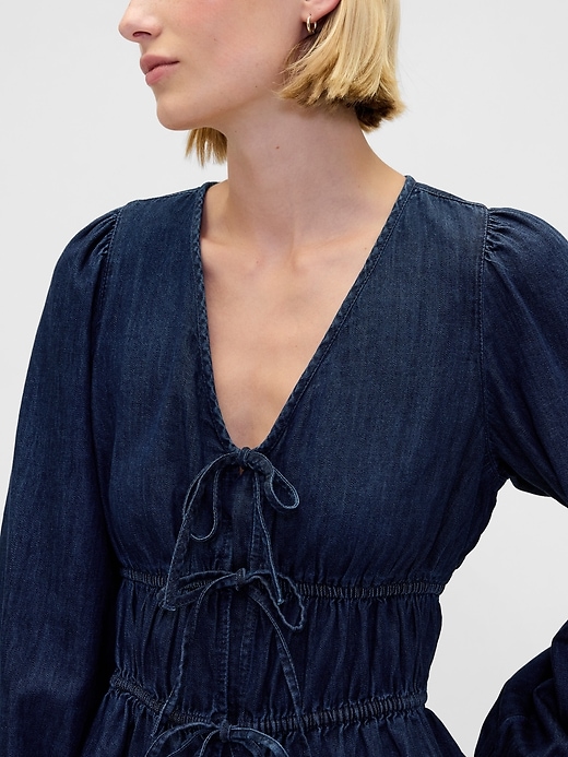 Image number 4 showing, Denim Tie-Front Crop Shirt