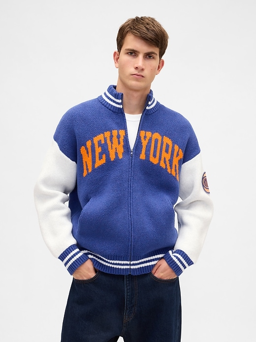 Image number 1 showing, CashSoft NBA New York Knicks Logo Zip Sweater