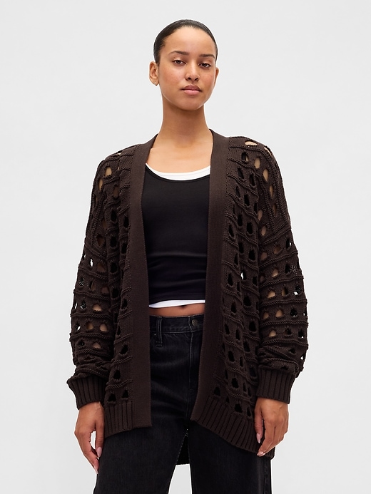 Image number 1 showing, 100% Cotton Oversized Cutout Pointelle Cardigan