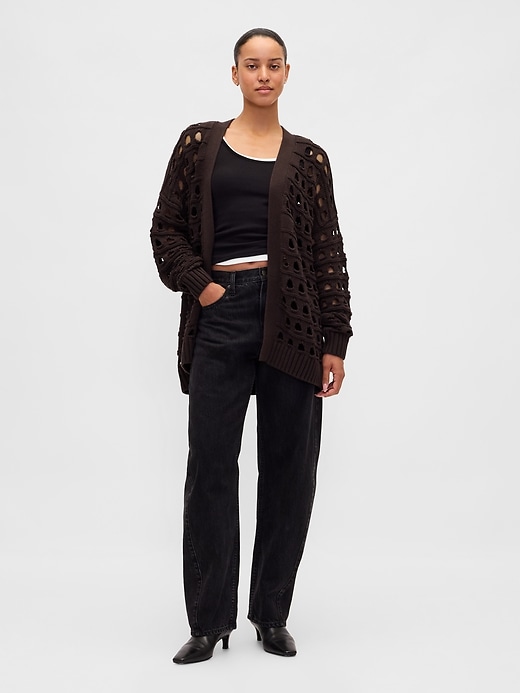 Image number 2 showing, 100% Cotton Oversized Cutout Pointelle Cardigan