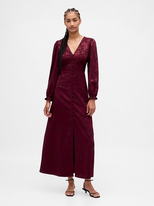 Image number 1 showing, Button-Front V-Neck Maxi Dress