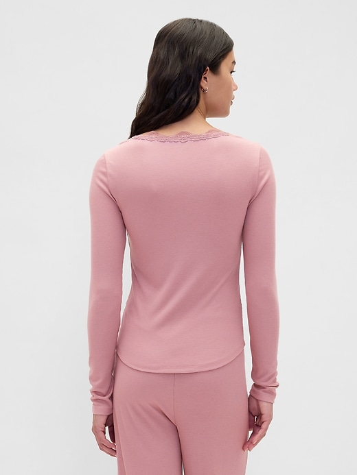 Image number 3 showing, Mini Rib Lace-Trim PJ Top