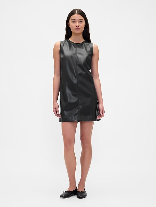 Image number 1 showing, Vegan Leather Shift Mini Dress