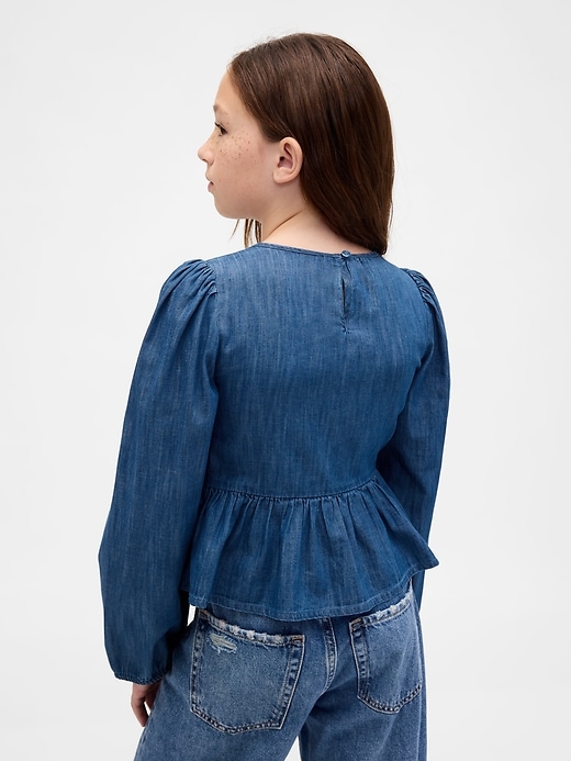 Image number 3 showing, Kids Denim Smocked Peplum Top