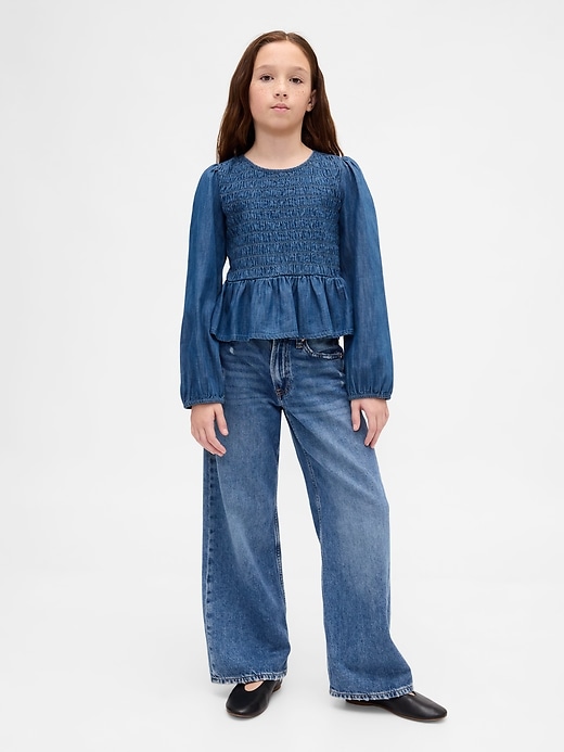 Image number 4 showing, Kids Denim Smocked Peplum Top
