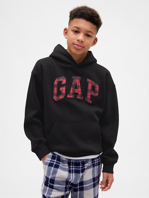 Image number 1 showing, Kids VintageSoft Relaxed Plaid Logo Hoodie