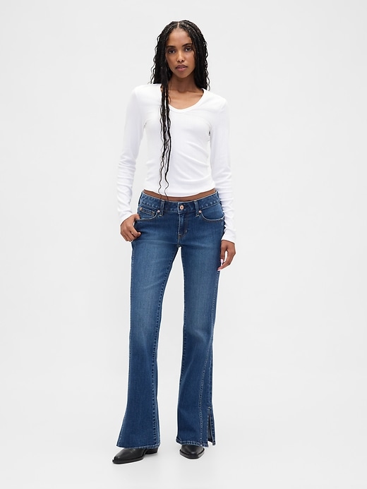 Image number 1 showing, Low Rise Long & Lean Seamed Split-Hem Jeans