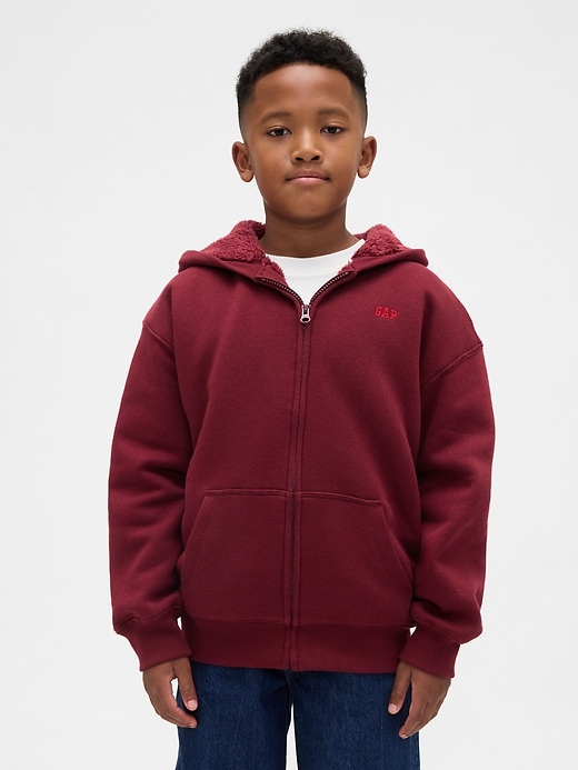Image number 1 showing, Kids Relaxed Sherpa-Lined Zip Logo Hoodie